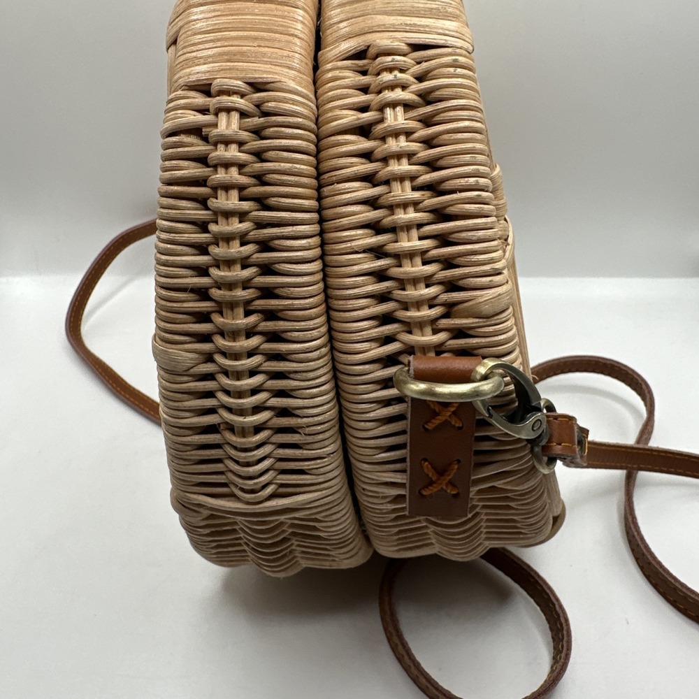 Anthropologie Mini Rattan Gingham Lined Suitcase Satchel Unique Worn On TV - Picture 4 of 10